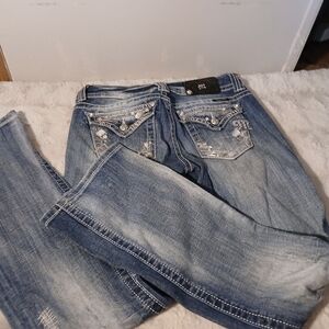 Miss Me Blue Flare Jeans with Distressed Wash